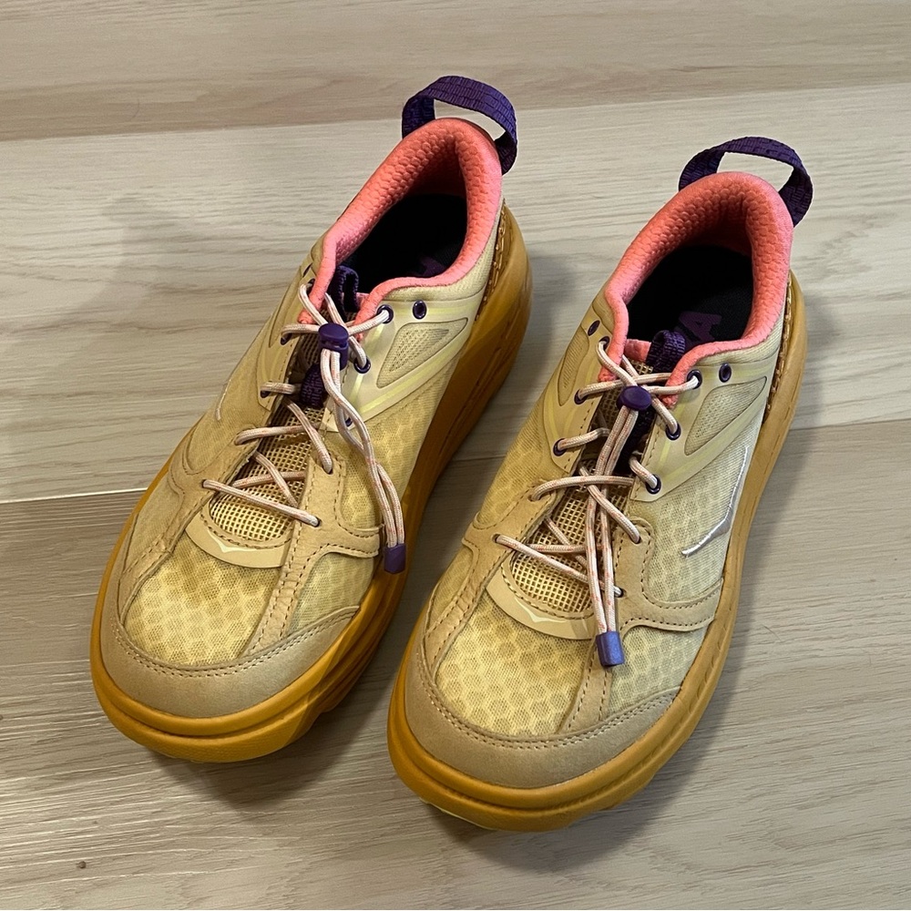All gender Hoka B3LS Shoes in Yellow and Pink